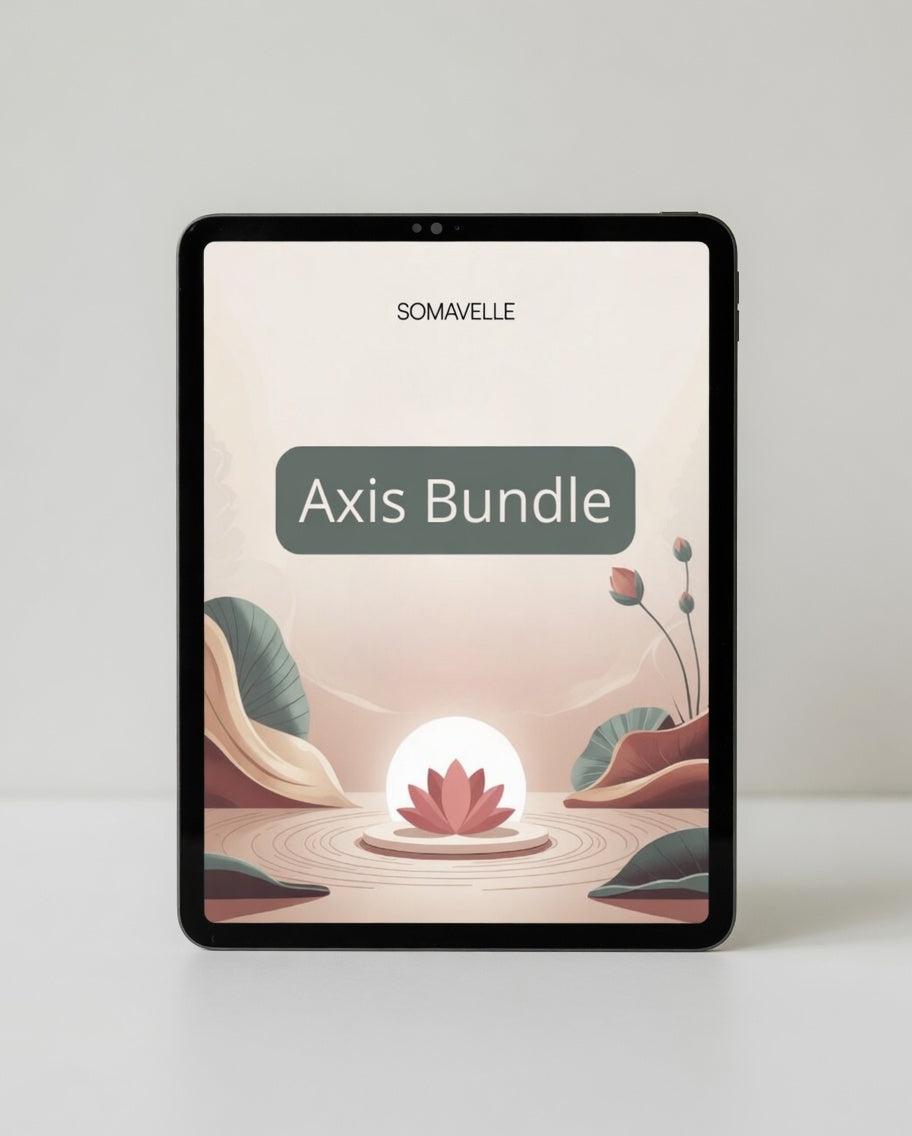 Tablet displaying a digital product titled 'Axis Bundle' by SOMAVELLE on a light background