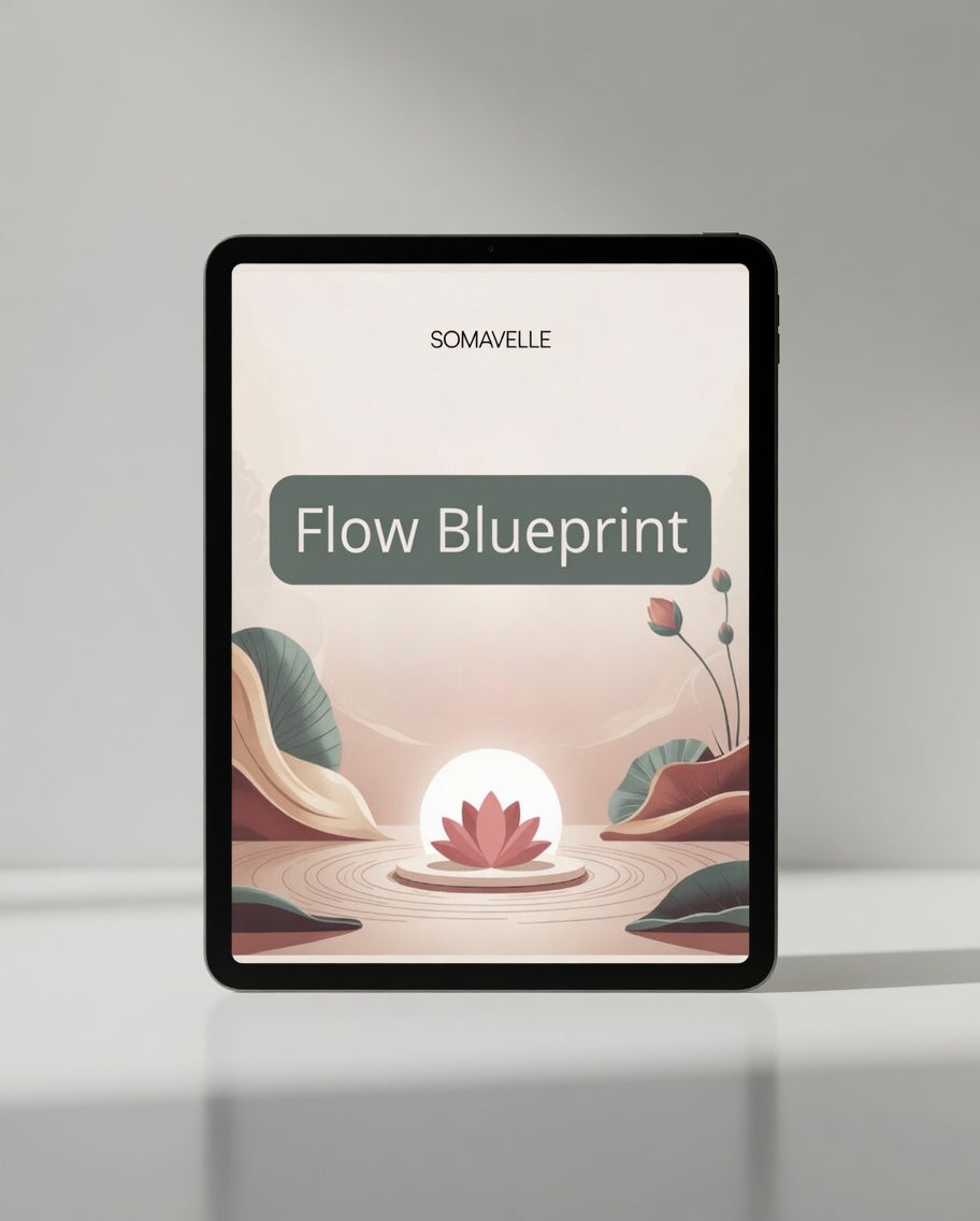 Tablet displaying 'Flow Blueprint' by SOMAVELLE on a gray background