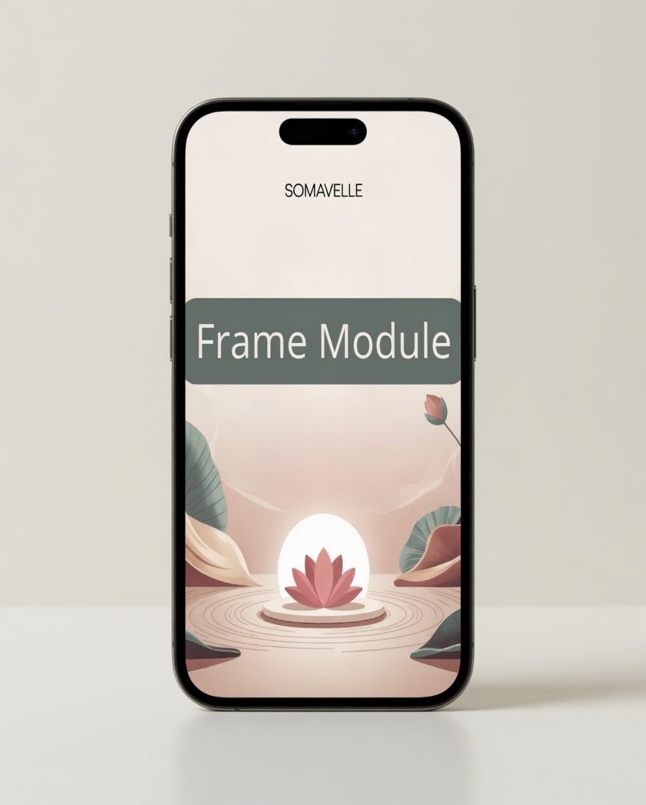 Smartphone with a floral design and 'Somavelle' branding on a light background