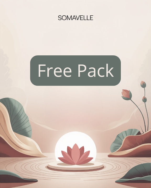 SOMAVELLE free pack with a pink lotus flower design on a beige background