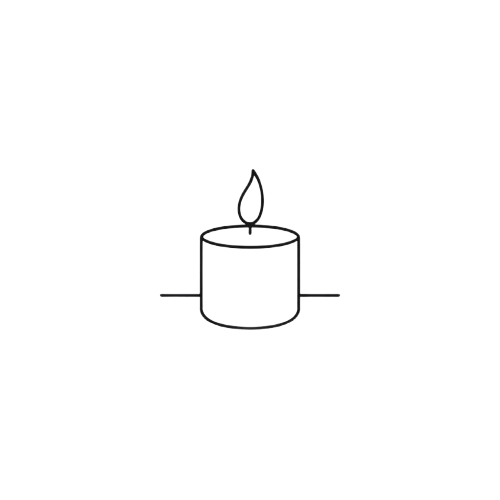 Simple line drawing of a candle with a flame on a white background