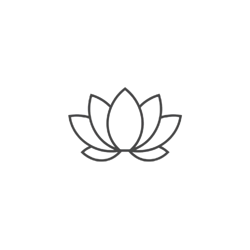 Black line drawing of a lotus flower on a white background