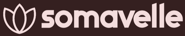Somavelle logo with a stylized flower on a brown background