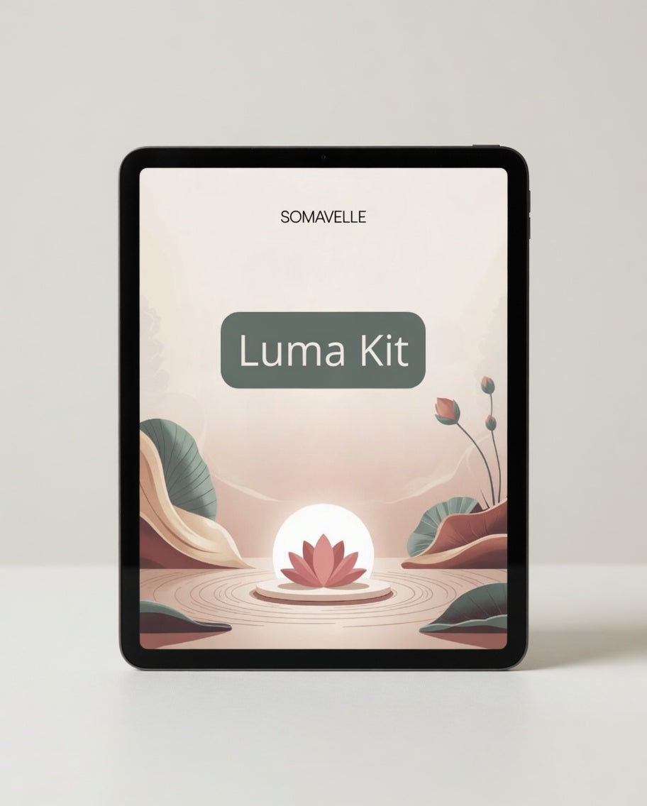 Tablet displaying the Luma Kit by SOMAVELLE on a white background