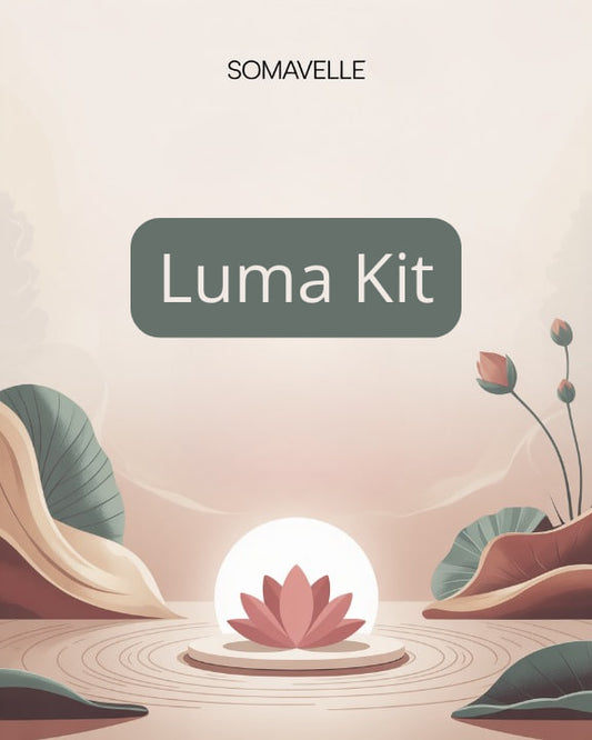 Luma Kit by Somavelle with a pink lotus flower on a beige background