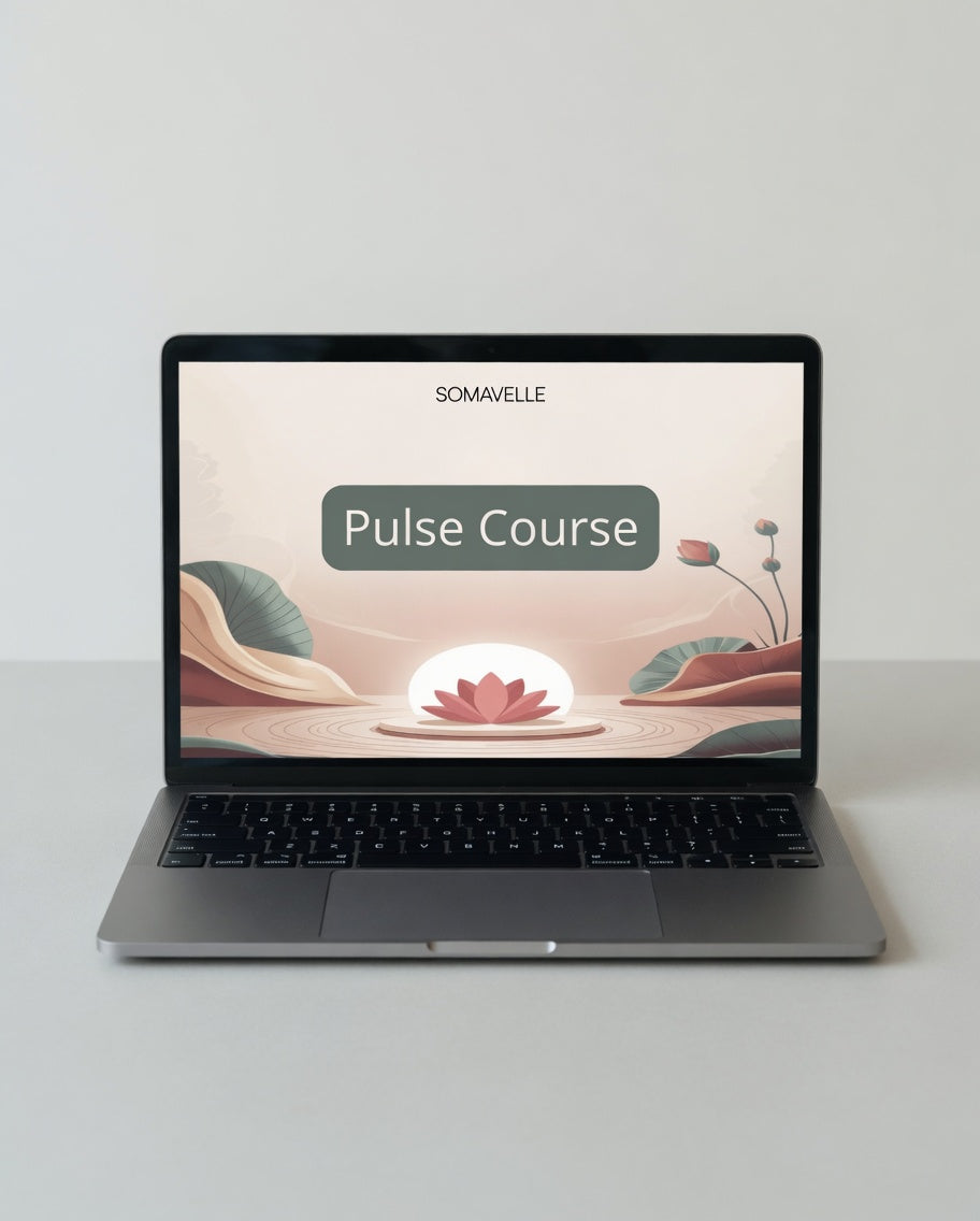 Laptop displaying 'Pulse Course' by SOMAVELLE on a light gray background