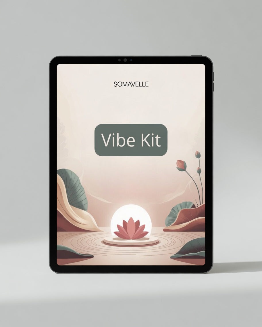 Tablet displaying a 'Vibe Kit' by SOMAVELLE on a light gray background