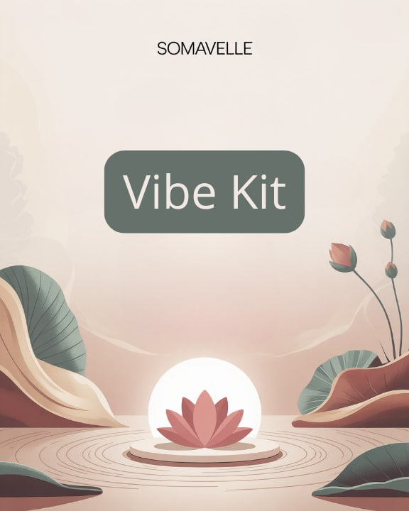 SOMAVELLE Vibe Kit packaging with a pink lotus flower and natural elements on a beige background